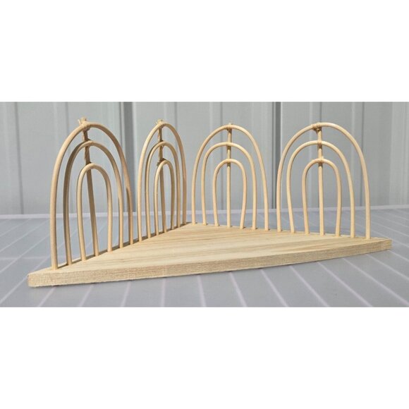 Scallop Design Twig & Natural Finish Wood Small Display 12" Long Corner Shelf - Picture 1 of 6